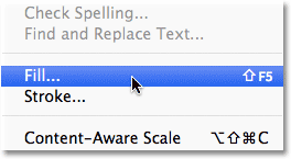 Selecting the Fill command in Photoshop. Image © 2011 Photoshop Essentials.com.