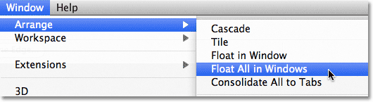 Photoshop CS4 CS5 Float All in Windows command. Image © 2011 Photoshop Essentials.com.