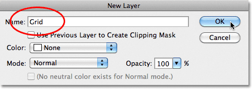 Photoshop New Layer dialog box.