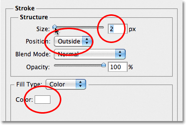 Photoshop Stroke layer style options.