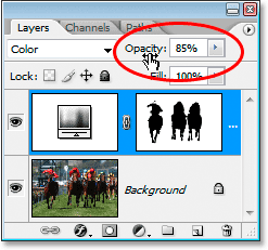 Lowering the opacity of the Hue/Saturation adjustment layer.