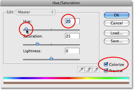 Dragging the Hue slider in the Hue/Saturation dialog box in Photoshop.