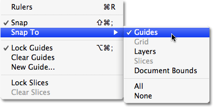 The Snap To Guides option in Photoshop.