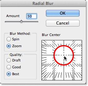 تحرير إعدادات Radial Blur Smart Filter.  صورة © 2013 Photoshop Essentials.com