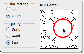 Clicking and dragging the origin point for the Radial Blur effect. Image © 2013 Photoshop Essentials.com