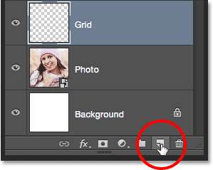 Clicking the New Layer icon in the Layers panel. Image © 2014 Photoshop Essentials.com.