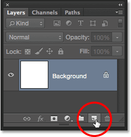 Clicking the New Layer icon in the Layers panel. Image © 2014 Photoshop Essentials.com.