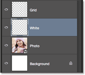 The Layers panel showing the new White layer. Image © 2014 Photoshop Essentials.com.