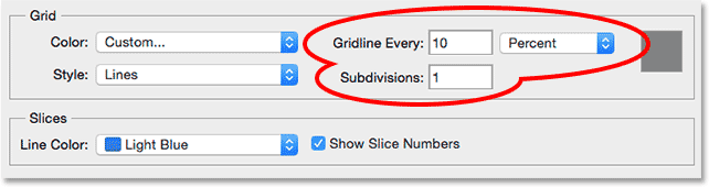 The Grid options in Photoshop's Preferences. 