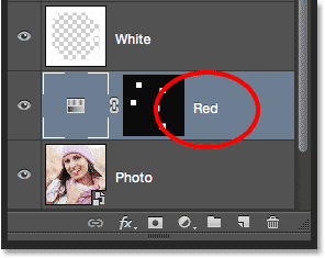 Renaming the Hue/Saturation adjustment layer based on the color. Image © 2014 Photoshop Essentials.com.