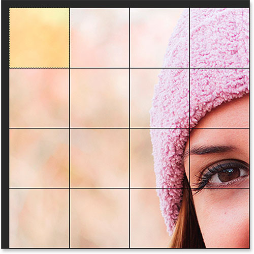 The square in the top left corner of the grid is selected. Image © 2014 Photoshop Essentials.com.