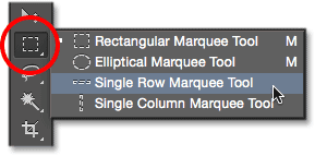 Selecting the Single Row Marquee Tool. 