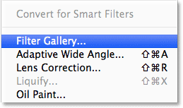 Selecting the Filter Gallery in Photoshop CS6.