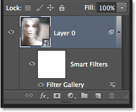 The Layers panel showing the Filter Gallery as a Smart Object.