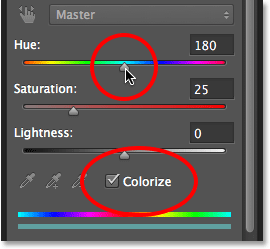 خيارات Hue / Saturation في لوحة Properties.