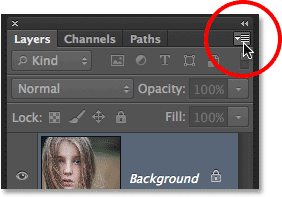 Clicking the Layers panel menu icon in Photoshop CS6.