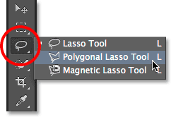 تحديد أداة Polygonal Lasso في برنامج Photoshop.