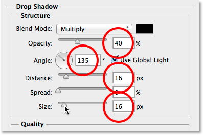 The Drop Shadow options.