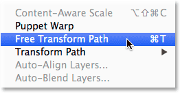 Selecting the Free Transform Path command from the Edit menu.