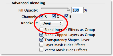 Setting the Knockout option to Deep in the Blending Options.