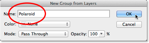 Naming the new layer group.