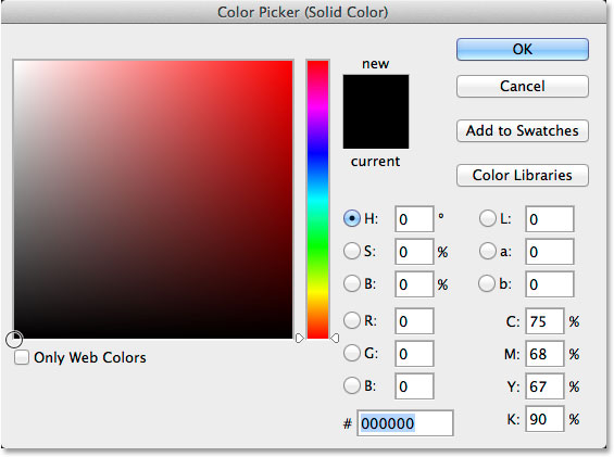 Choosing black from the Color Picker.