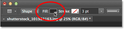 Clicking the Fill color swatch for the Rectangle shape. Image © 2014 Photoshop Essentials.com