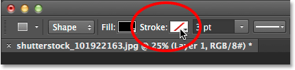 Clicking the Stroke color swatch for the Rectangle Tool in the Options Bar.