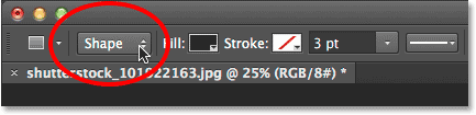 Setting the Tool Mode for the Rectangle Tool to Shape.