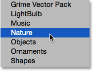 Loading the Nature shape set into Photoshop. 