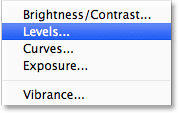 Choosing a Levels adjustment layer.