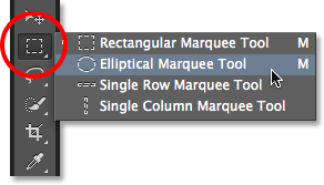 Selecting the Elliptical Marquee Tool in Photoshop.