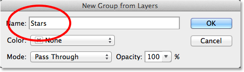 Naming the layer group in the New Group from Layers dialog box.