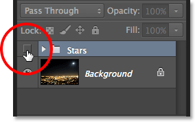 Clicking the Stars layer group's visibility icon.