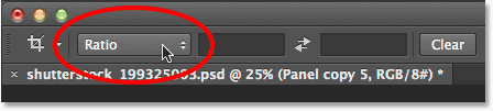 Setting the Aspect Ratio for the Crop Tool to Ratio