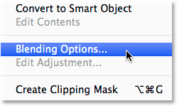 حدد Blending Options من قائمة لوحة Layers