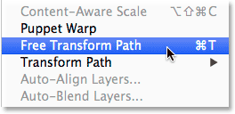 Selecting the Free Transform Path command from the Edit menu