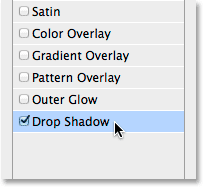 Selecting Drop Shadow in the list of layer effects in the Layer Style dialog box