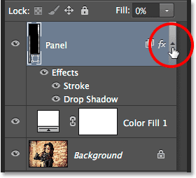 Clicking the arrow to toggle the layer effects closed