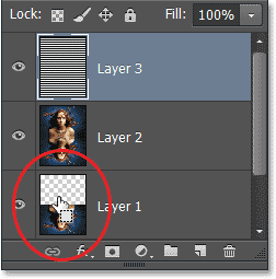 Clicking on the preview thumbnail for Layer 1. Image © 2013 Photoshop Essentials.com