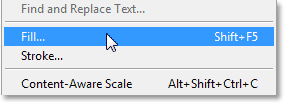 Selecting the Fill command from the Edit menu in Photoshop CS6. Image © 2013 Photoshop Essentials.com