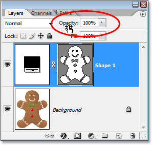Adobe Photoshop tutorial image: Increaing the opacity of the shape layer back to 100%.