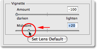 منزلق Midpoint في شاشة Lens Correction في Photoshop.