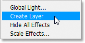 Select Create Layer to place the drop shadow on its own separate layer below the type layer