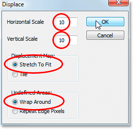 Photoshop's Displace filter dialog box