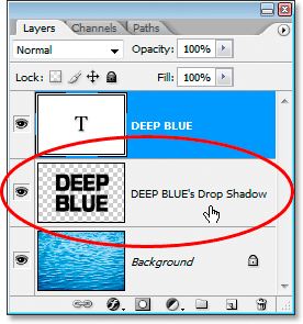 The drop shadow now appears on its own layer below the type layer