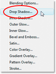 Select the Drop Shadow layer style from the list