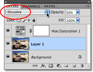 وضع مزج الطبقة Dissolve في Photoshop CS4.