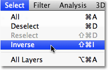 Inverting a selection in Photoshop.