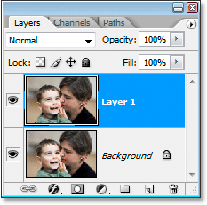 The Layers palette now showing the duplicate of the Background layer above the original.